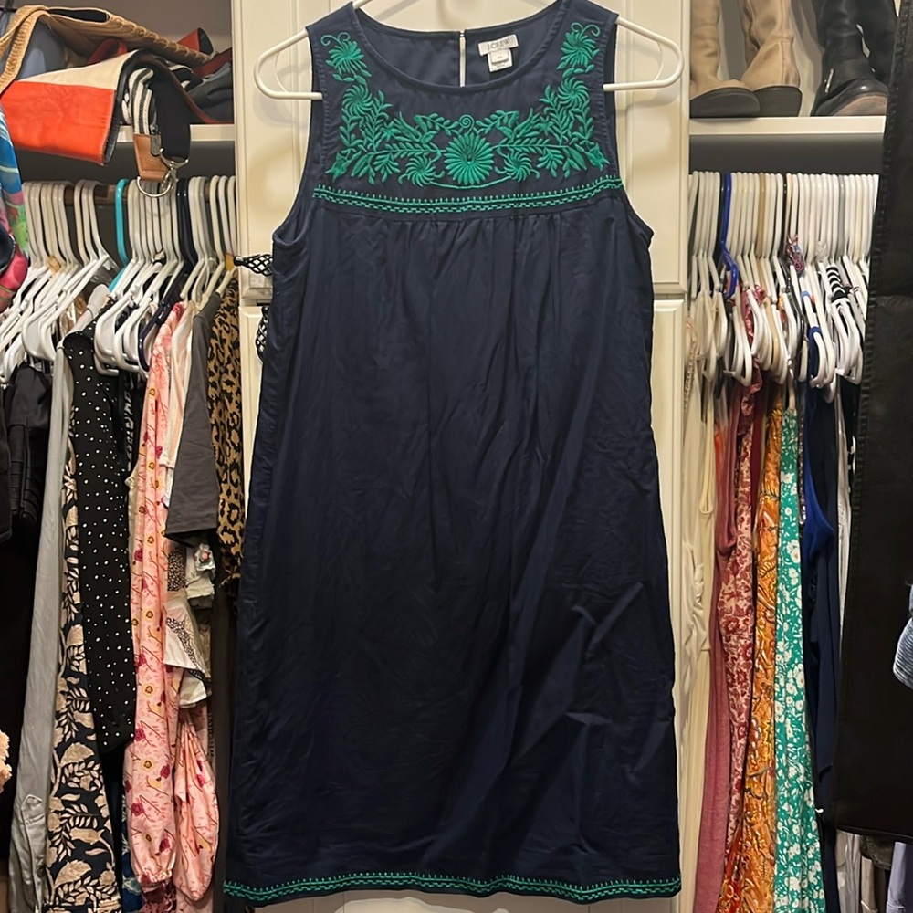 J crew sz xs embroidered bib dress w pockets